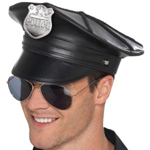 Mens Leather Look Police Hat