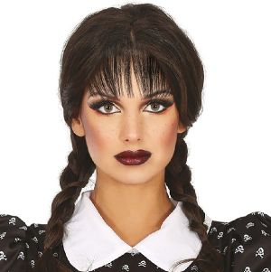 Ladies Gothic Schoolgirl Plaited Wig with Fringe