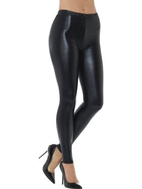 Ladies 70s Metallic Disco Leggings - Black