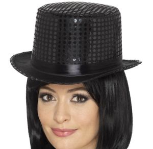 Adult Fancy Dress Sequin Top Hat - Black