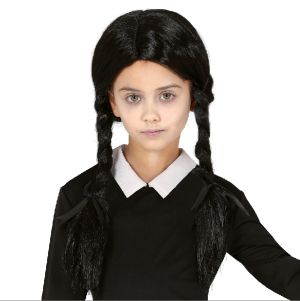 Childs Fancy Dress Gothic Schoolgirl Plaited Wig - Black