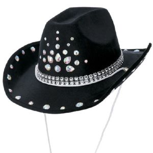 Adult Rhinestone Cowboy Fancy Dress Hat - Black