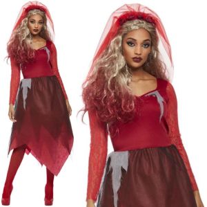 Ladies Halloween Red Graveyard Bride Costume