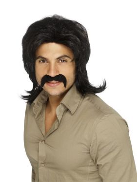 Mens 70s Retro Guy Fancy Dress Wig Black