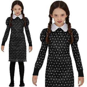 Kids Gothic Schoolgirl Print Wednesday Costume