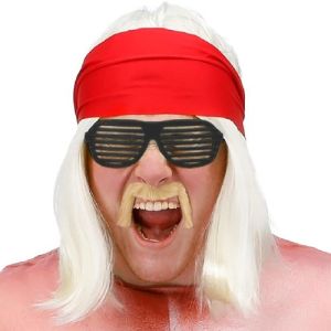 80s 90s Wrestler Fancy Dress Wig Set