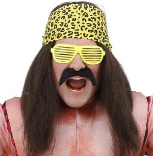 80s 90s Wrestler Fancy Dress Wig Set