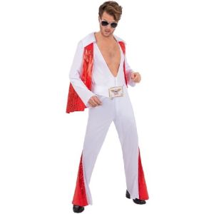 Adult Licensed White Elvis Presley Jumpsuit Costume.