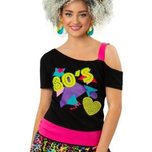 Ladies 1980s Printed One Shoulder T Shirt