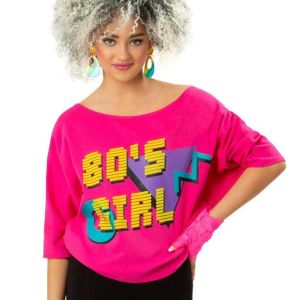 Ladies 1980s Printed One Shoulder T Shirt