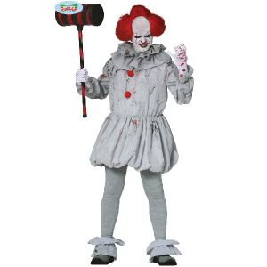 Mens Halloween Grey Killer Clown Costume
