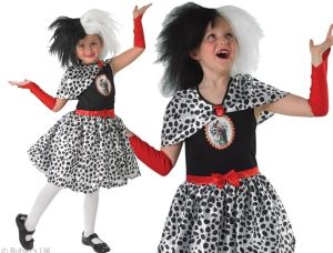 Girls 101 Dalmations Cruella de Vil Fancy Dress Costume
