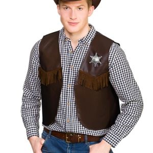 Cowboy Fancy Dress Waistcoat - Dark Brown