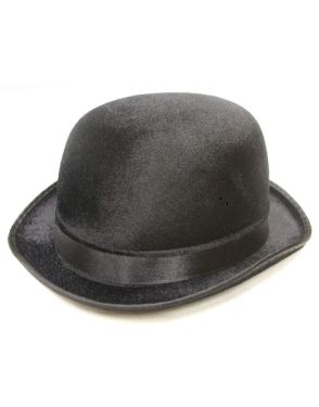 Fancy Dress Bowler Hat - Velour - Black