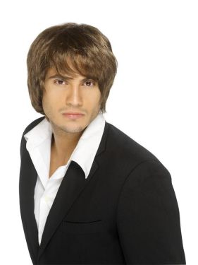 Mens Boy Band Fancy Dress Wig - Brown