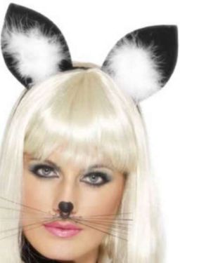 Halloween Ladies Cat Ears - Black with White Fur