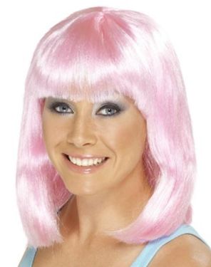 Ladies Cheerleader Fancy Dress Wig Pink