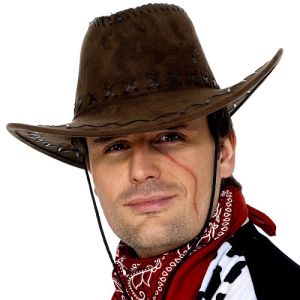 Cowboy Fancy Dress Suede Look Hat - Brown