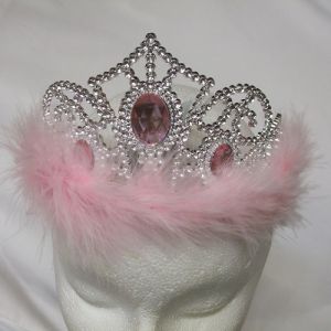 Girls Fancy Dress Tiara - Silver Coloured with Gem & Fur Trim