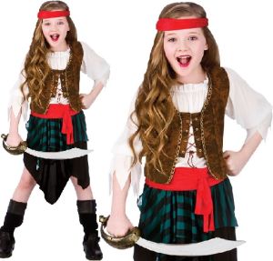 Childrens Caribbean Pirate Girl Fancy Dress Costume
