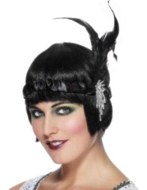 20s Flapper Fancy Dress Headband - Black