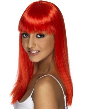 80's Glamourama Wig with Fringe in Neon Red