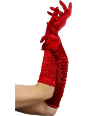 Ladies Fancy Dress Long Temptress Gloves - Red