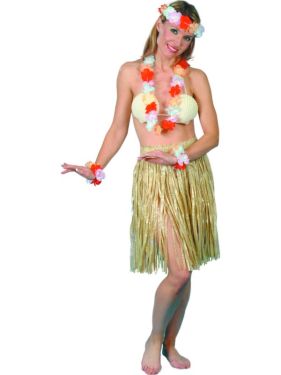 Hawaiian Grass Hula Skirt Fancy Dress - Natural Colour