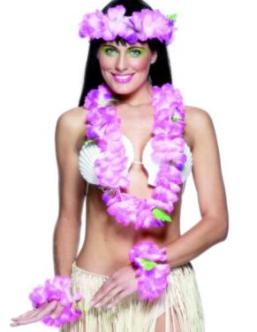 Hawaiian Fancy Dress - Deluxe Lei Set - Pink