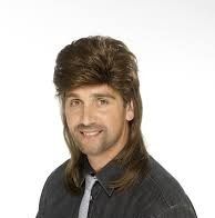 80s Fancy Dress Jason Mullet Wig - Brown