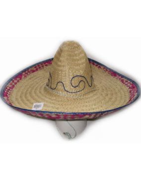 Fancy Dress Hat Mexican Sombrero - Natural/Blue/Purple