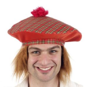 Scottish Fancy Dress Tartan Hat with Hair