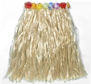 Hawaiian Fancy Dress Hula Skirt - 60cm Natural with Floral Waist