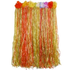 Hawaiian Fancy Dress Hula Skirt - 60cm Multi with Floral Waist