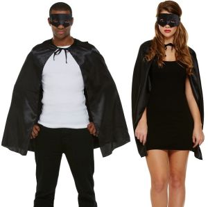 Mens Superhero Cape & Mask Kit - Black