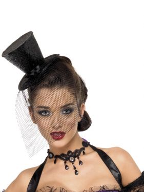 Ladies Fancy Dress - Mini Top Hat on Band - Black