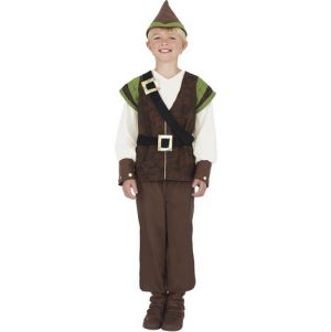 Boys Robin Hood Fancy Dress Costume - Brown/Green - S, M or L