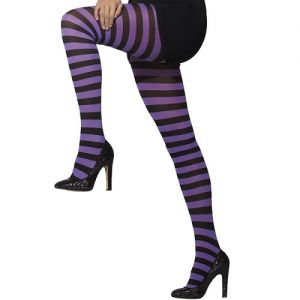 Halloween Fancy Dress Striped Tights - Black/Purple