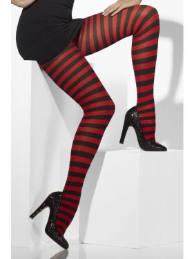 Ladies Striped Tights - Black/Red