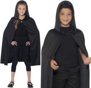 Childrens Hooded Fabric Cape - Black