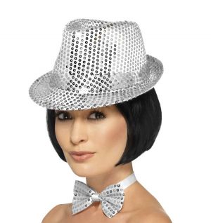 Adult Sequin Trilby Hat - Silver