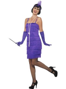 Ladies Flapper Fancy Dress Costume - Purple - S, M, L , XL & XXL