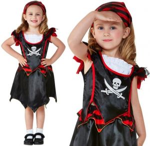 Toddler Pirate Girl Fancy Dress Costume - Black/Red 