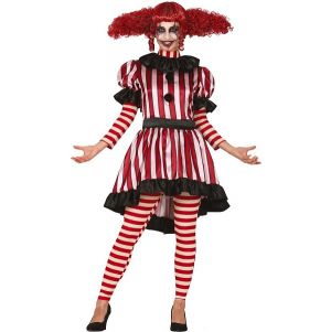 Womens Halloween Horror Striped Clown Costume 