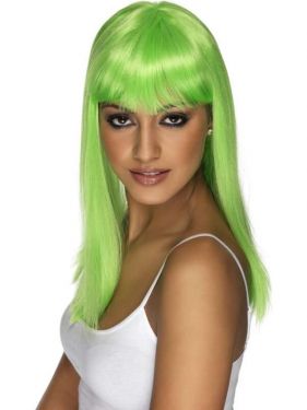 80s Glamourama Wig with Fringe in Neon Green