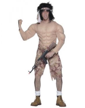 Mens Army Rambo Muscleman Commando Costume - M & L