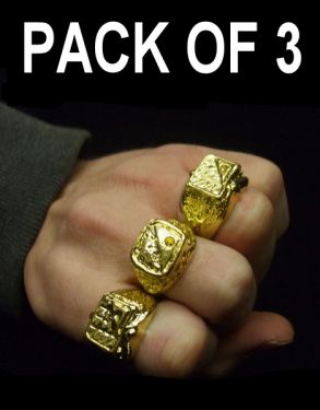 SAVE 33% - 80s Fancy Dress Gold Coloured Rings - Pack of 3