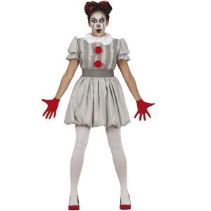 Ladies Halloween Grey Clown Costume at Doodys Fancy Dress