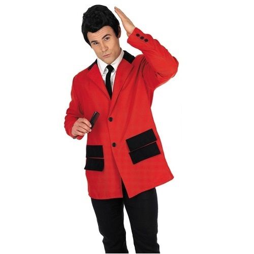 Mens 50s 1950s 50's Teddy Boy Drape Coat Red Fancy Dress Costume New